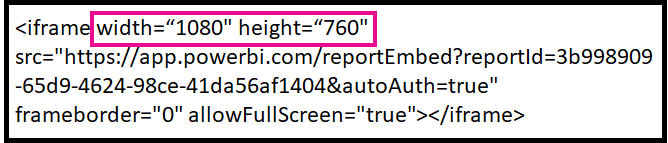 Example of the iFrame needed to embed in a website, highlighting where to set the height and width.