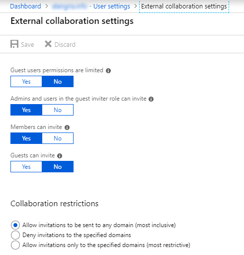 Screenshot of Azure AD Manage External Collaboration Settings