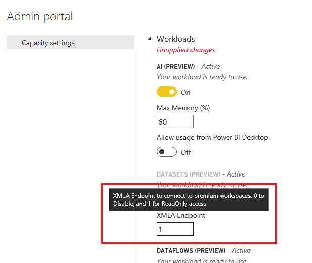 Capacity admin setting