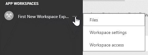 Screenshot showing files menu option for a workspace