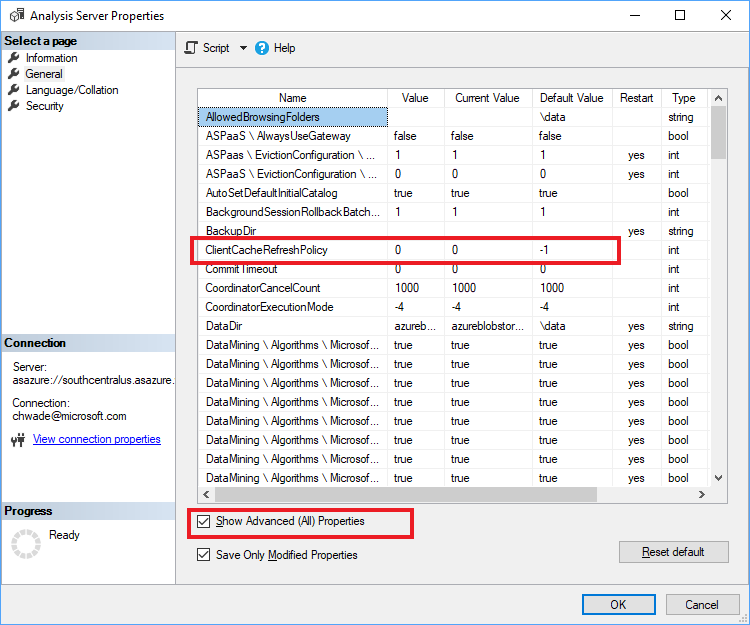 Azure AS server property