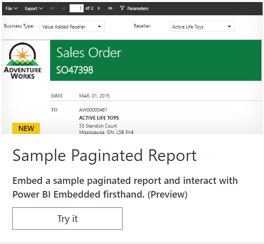 Sample paginated report to try in Power BI Embedded Playground