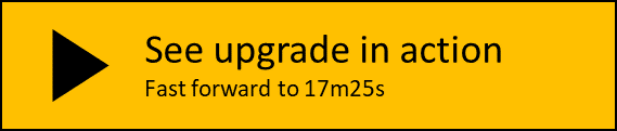 Image showing a play button with a link to a presentation about workspace upgrade. Fast forward to 17 minutes and 25 seconds to see the upgrade section.