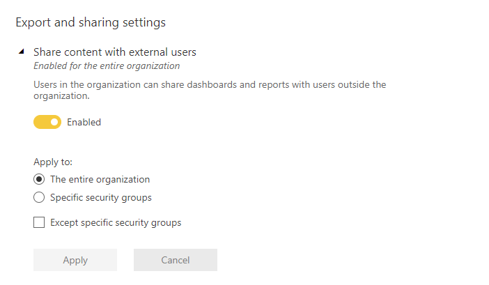 Tenant export sharing setting