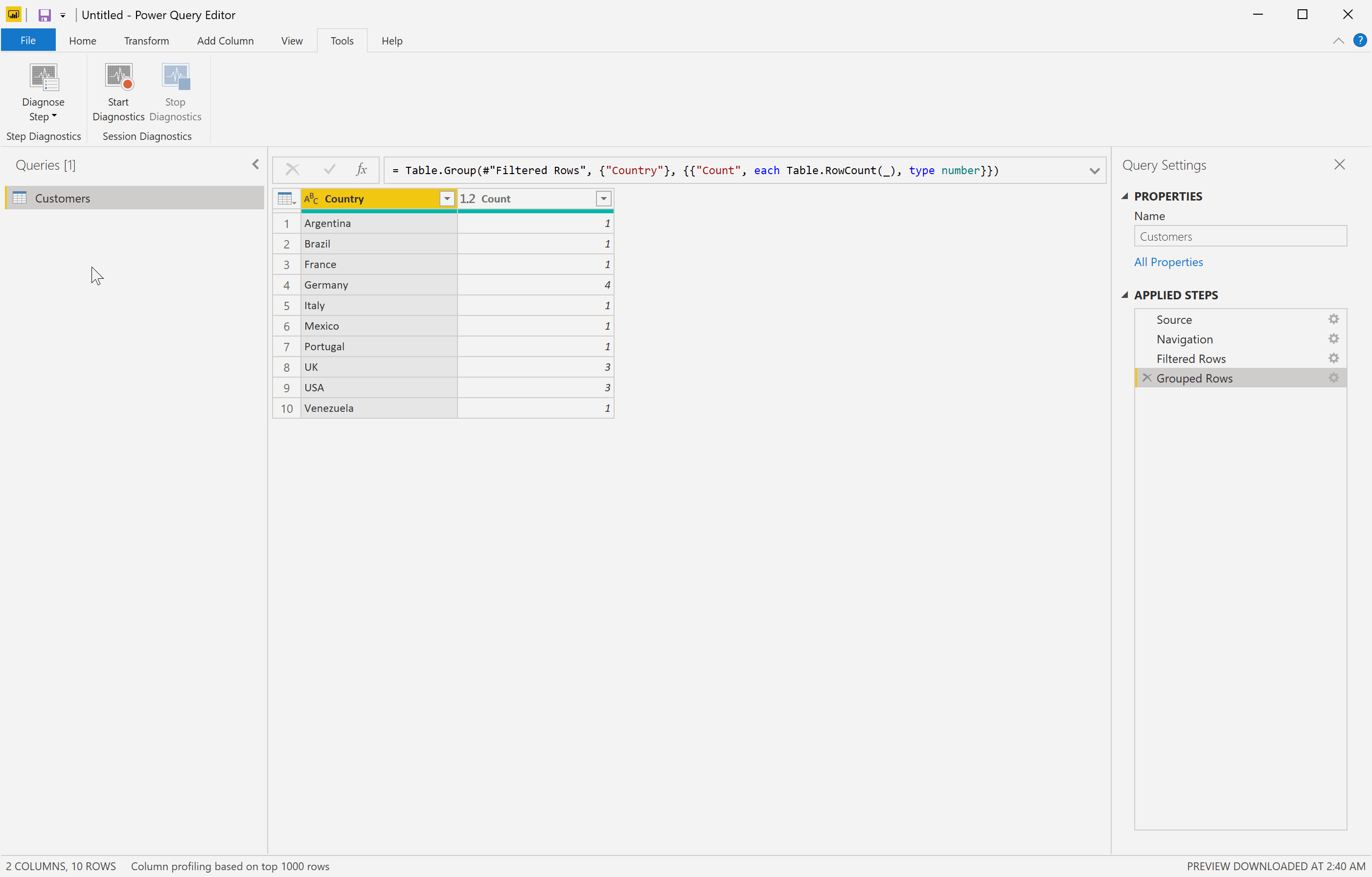 Diagnose Step Power BI