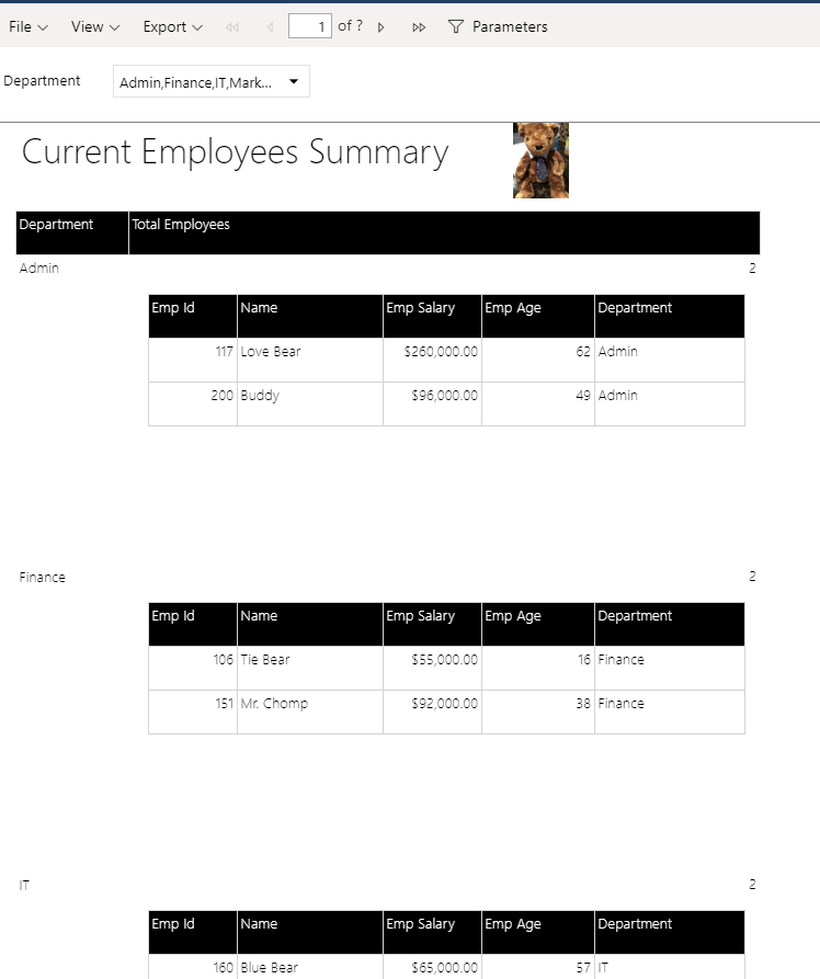 Picture of a subreport in Power BI