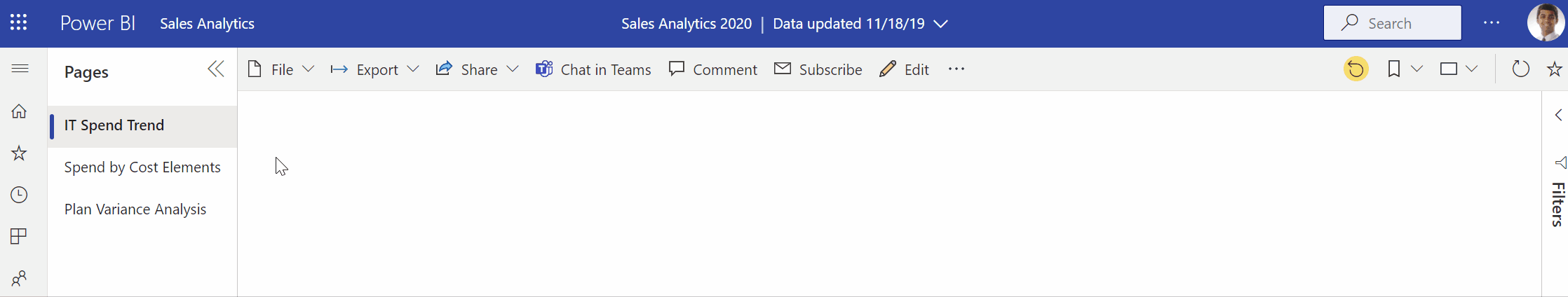 new simplified report action bar in the Power BI service