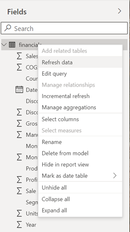 Context Menu Table - new model view