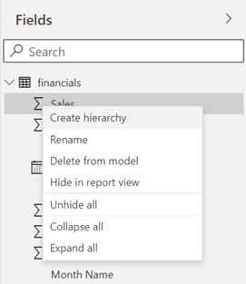 Context Menu Field - new model view