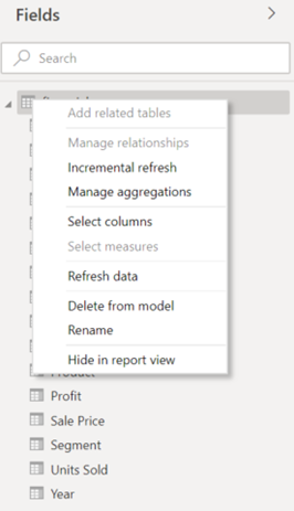 Context Menu Table - old model view