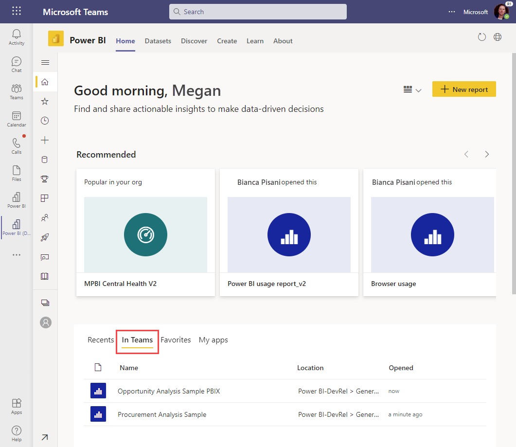 View all the tabs you use in Microsoft Teams.