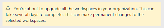 Upgrade all warning, upgrade all can take several days to complete