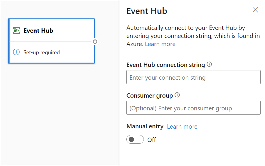 Event Hub configuration side pane