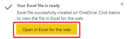 Open Analyze in Excel workbook in Excel for the web.