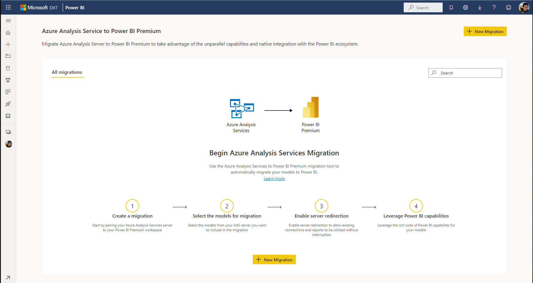 Screenshot of the Azure Analysis Service to Power BI Premium migration tool. 