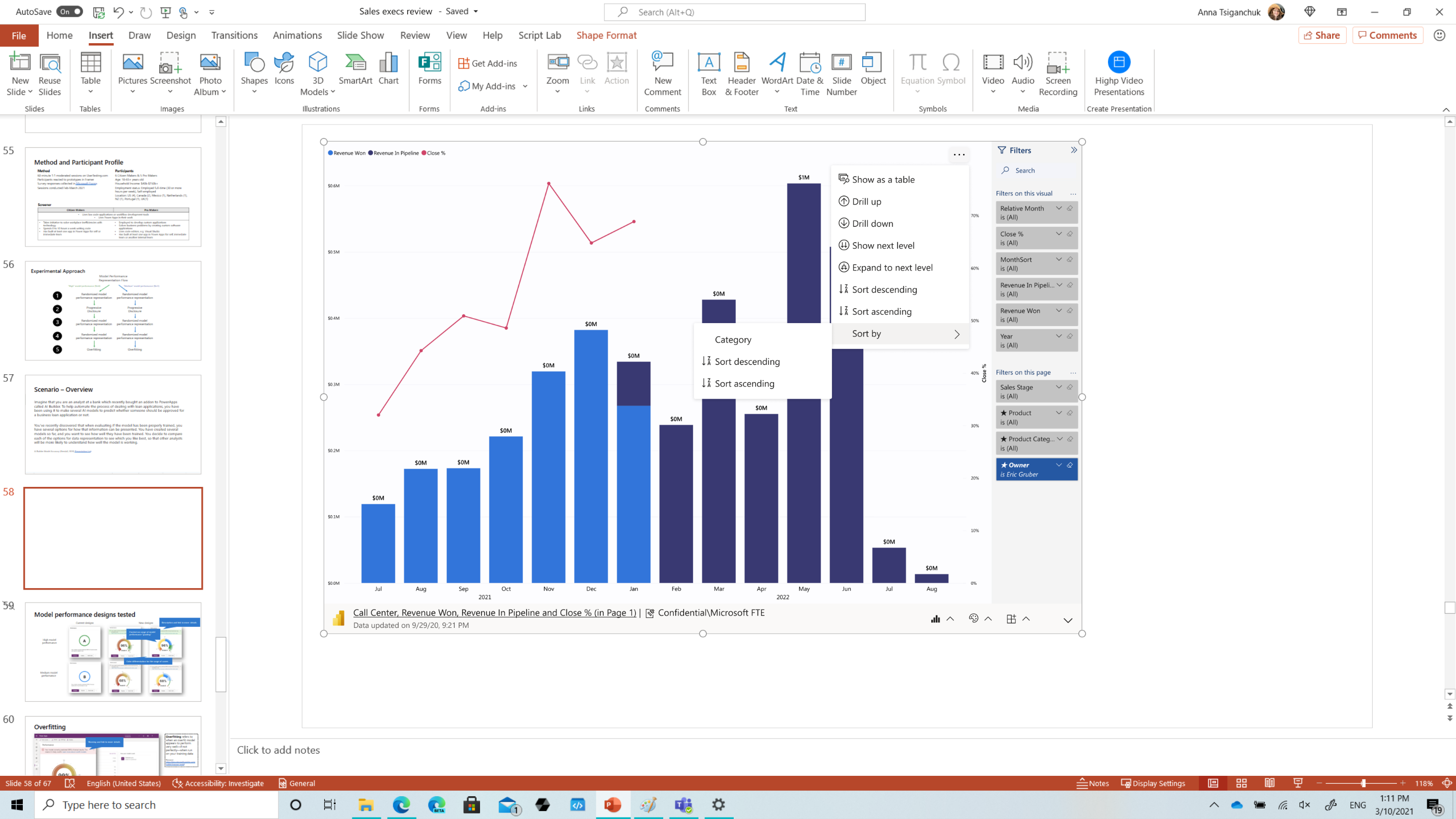 Screenshot of a live Power BI report in PowerPoint. 