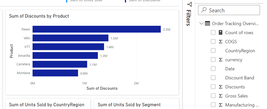 A snippet of the Power BI report showing the field names match the column name showing in the view.