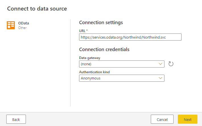 Data source connection settings and credentials