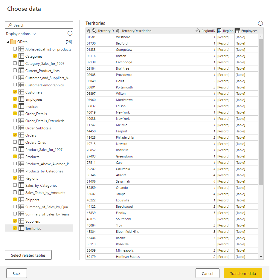 Choose data screen for Get-Data