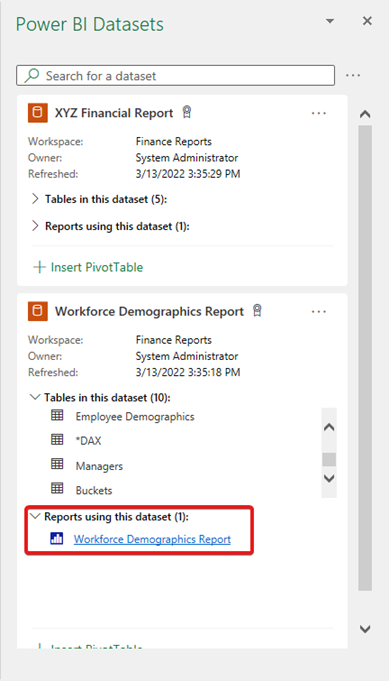 Direct link from Excel to Power BI report 