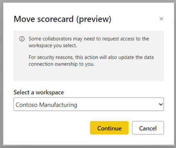 Screenshot showing Move scorecard dialog