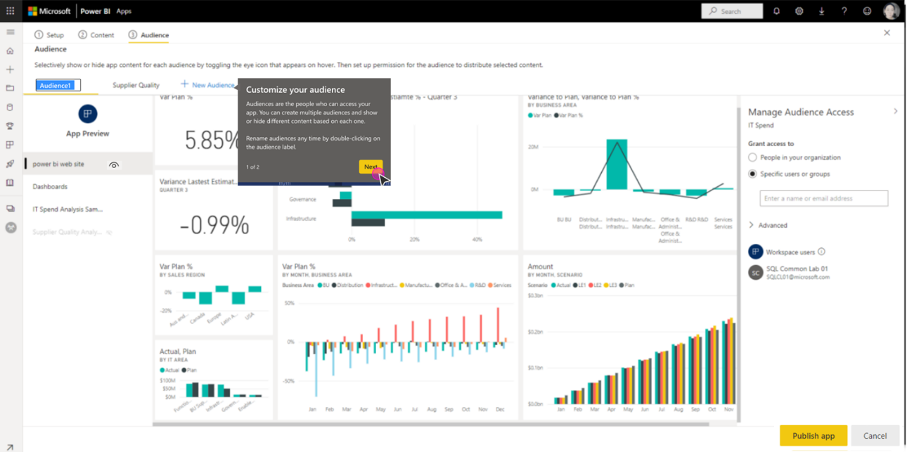 graphical user interface allowing ap authors to add audience groups and manage their permissions