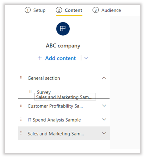 graphical user interface showing how to drag and drop a content to re-order the content list