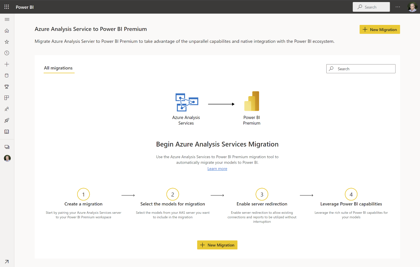 Screenshot of the Azure Analysis Service to Power BI Premium migration tool. 