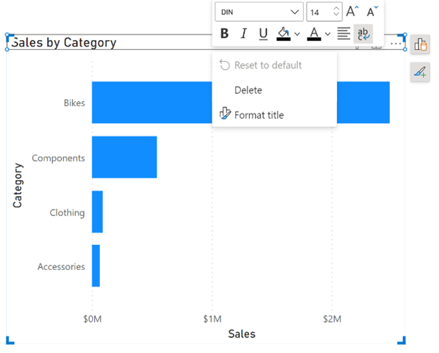 A screenshot of a chart with the right click menu opened showing the new on-object controls in Power BI Desktop