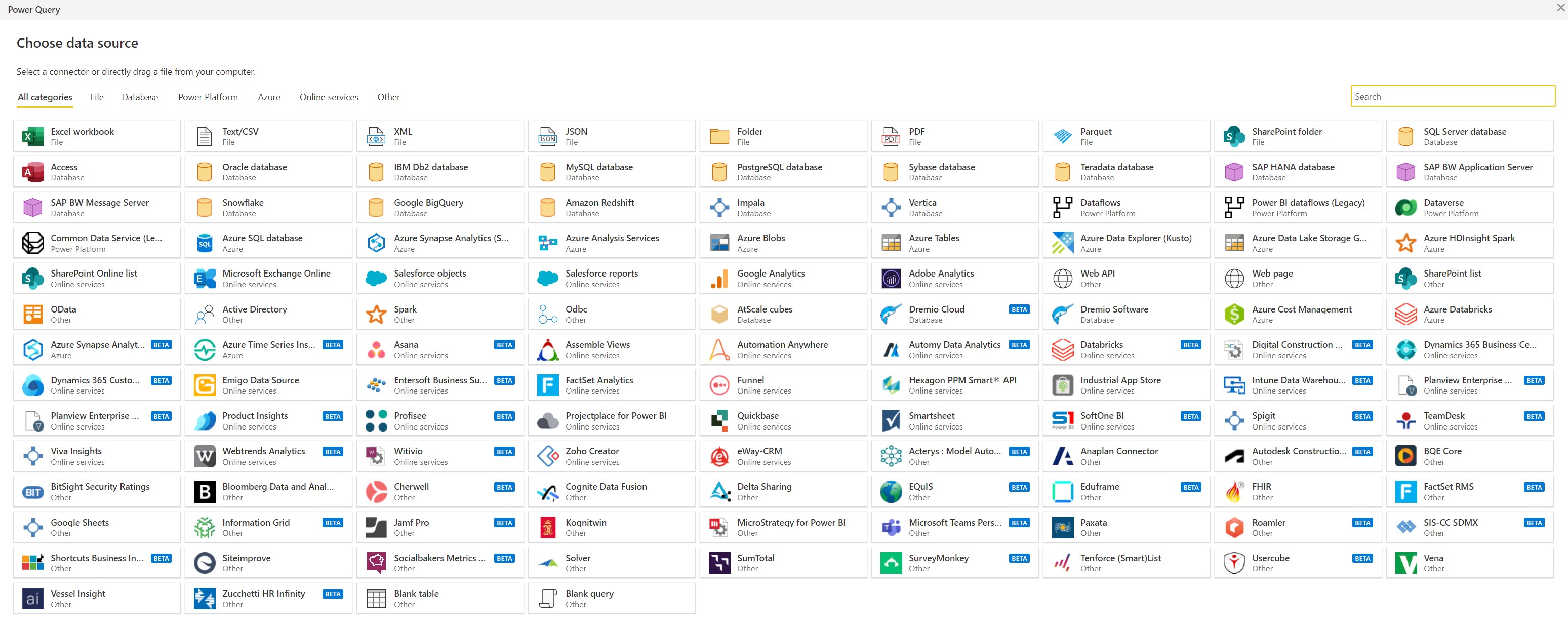 The Power BI Dataflows "Get Data" experience