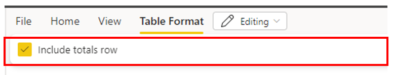 Including totals row contextual ribbon option