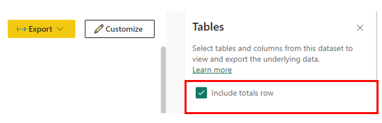 Table preview with toggle on for including a grand total 