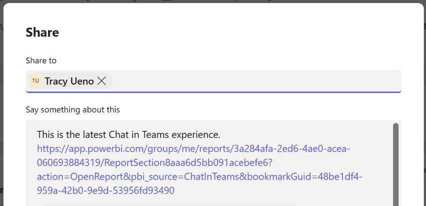 Updated Chat in Teams experience showing the updated link format.