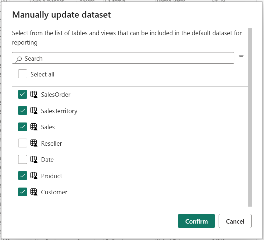 Manually Update Dataset Window