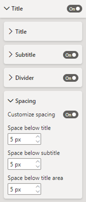 spacing settings card in title pane