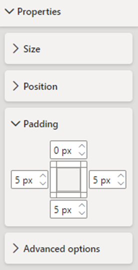 padding card in properties pane