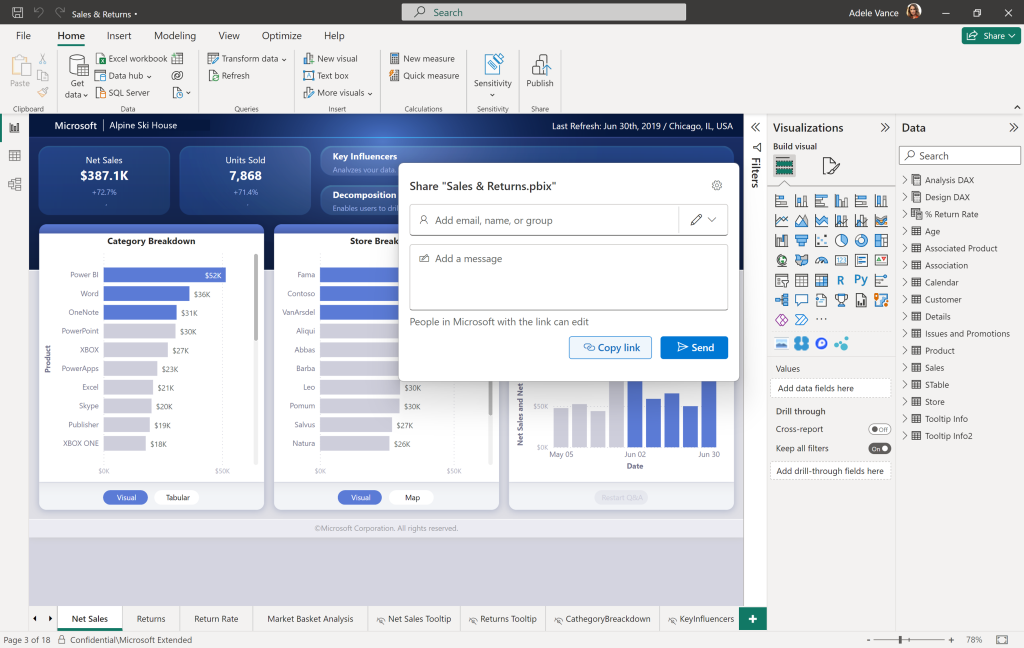 Send a link to a report from Power BI Desktop