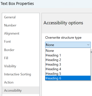 image accessibility options headings 