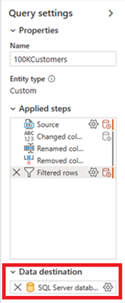 Data destination set to SQL Server database