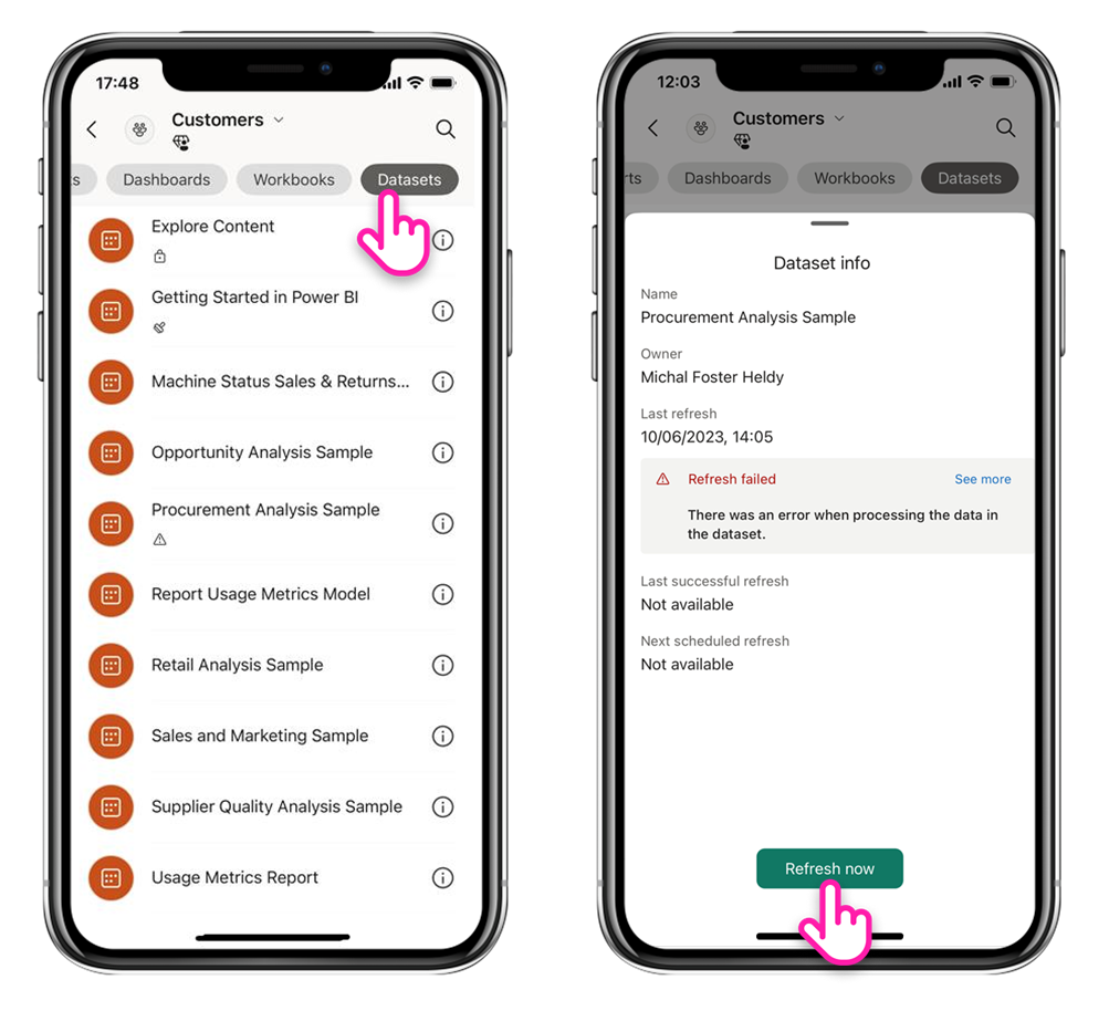 Datasets in mobile