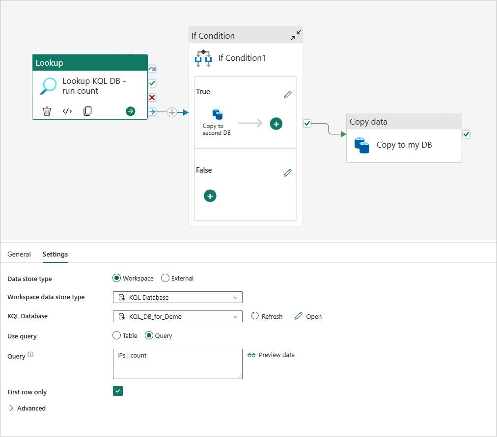 Lookup activity with KQL DB