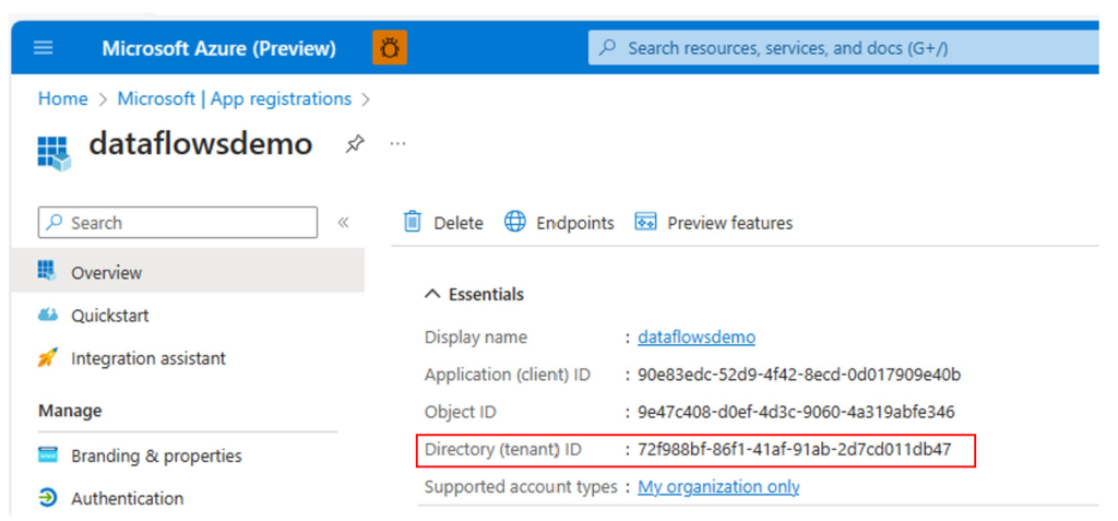 Find tenant ID in Azure portal.