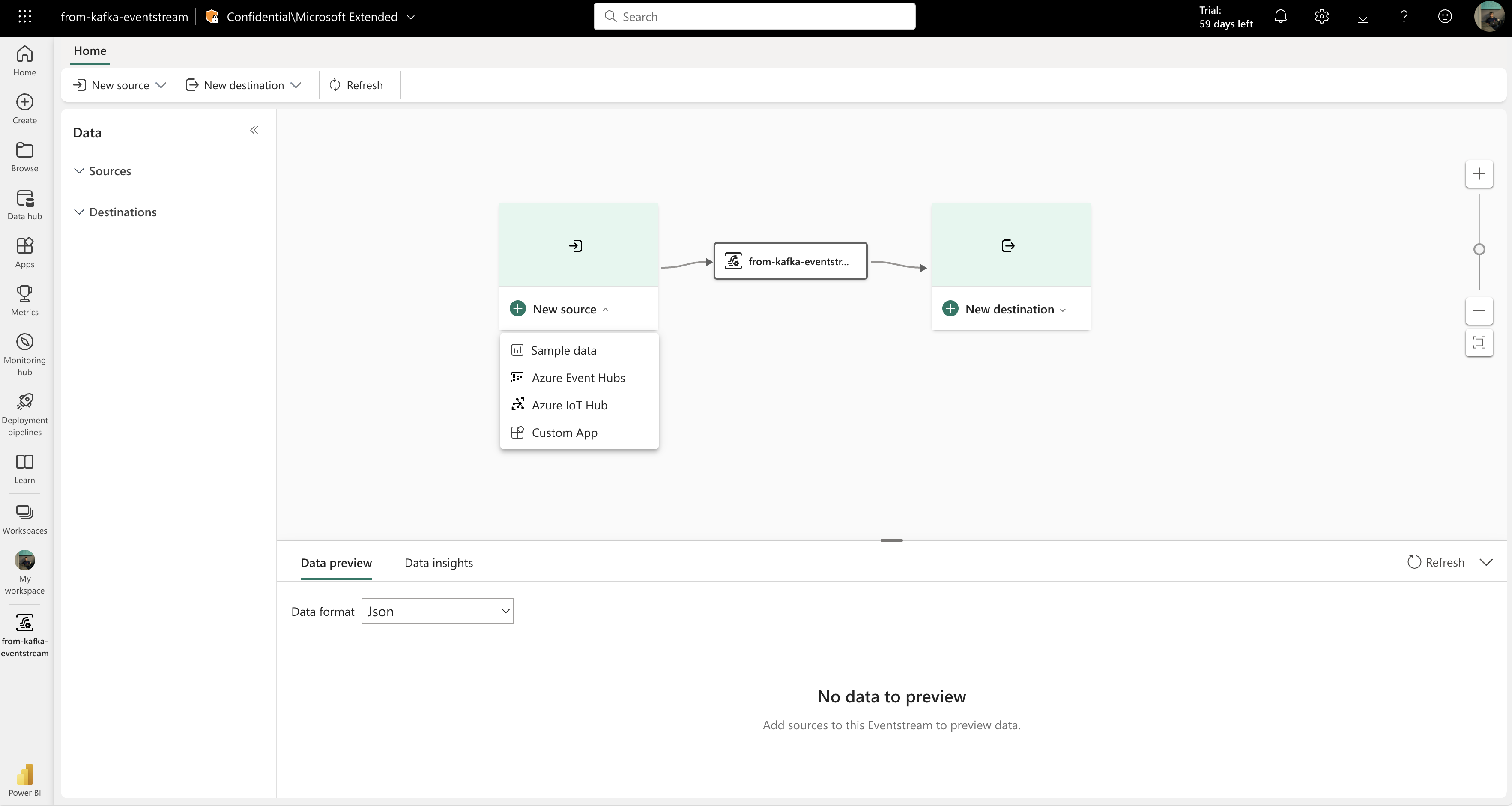 Creating a source called "from-kafka"