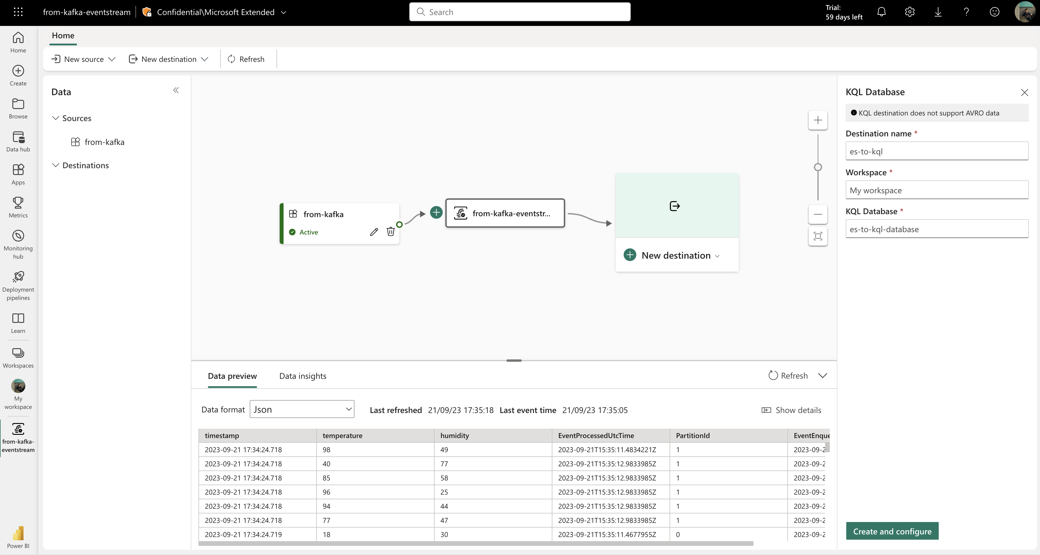 New destination KQL Database