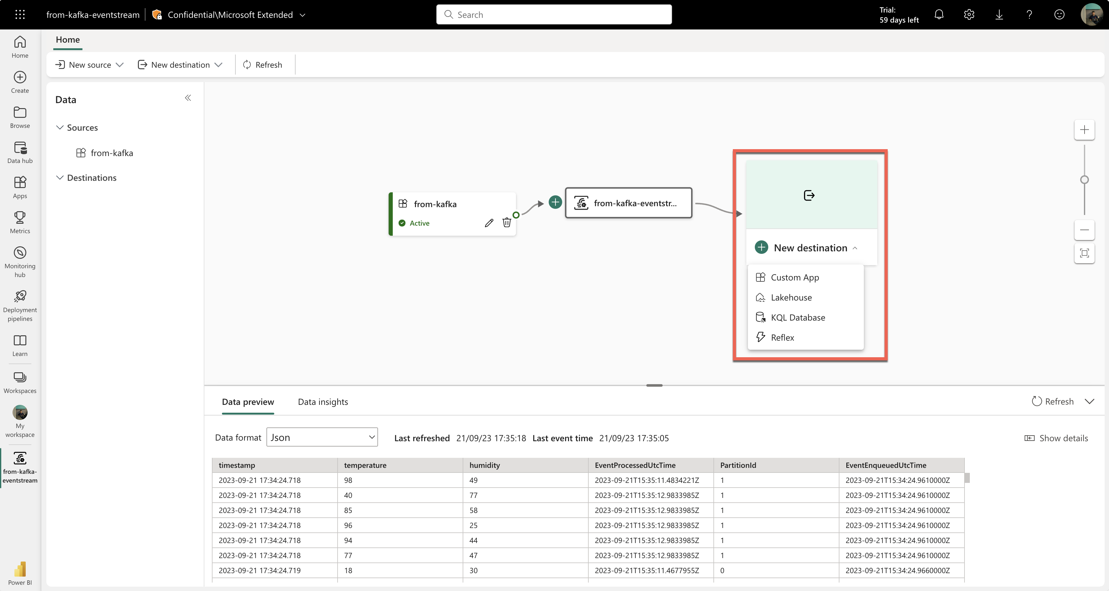 New KQL Database destination