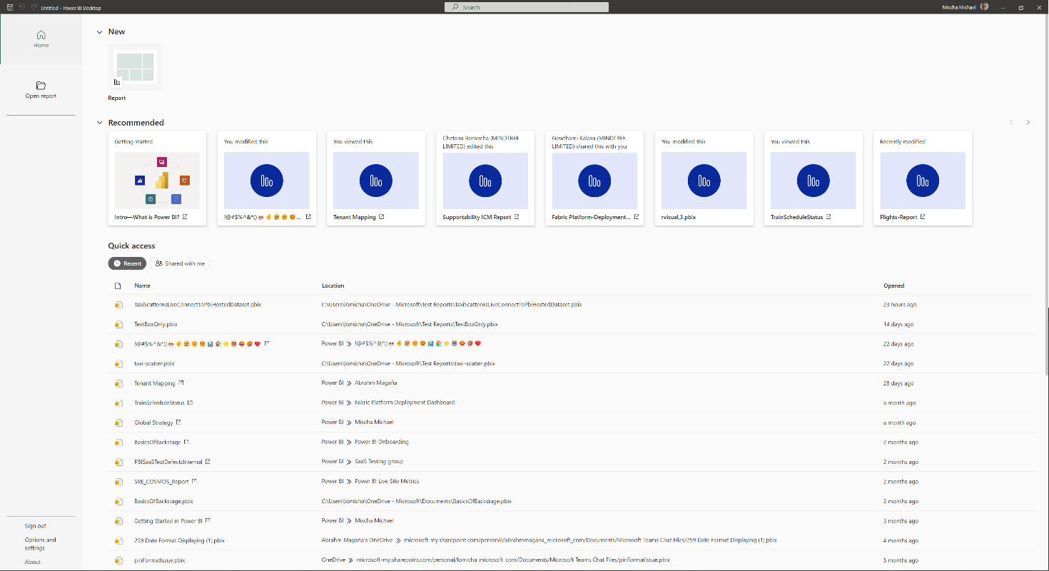 Locate your most recent reports through the Quick Access lists